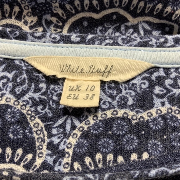 WHITE STUFF Blue Tile Indian Summer Dress  Poly / Linen Blend (No Belt) US Sz 6 - Picture 10 of 13